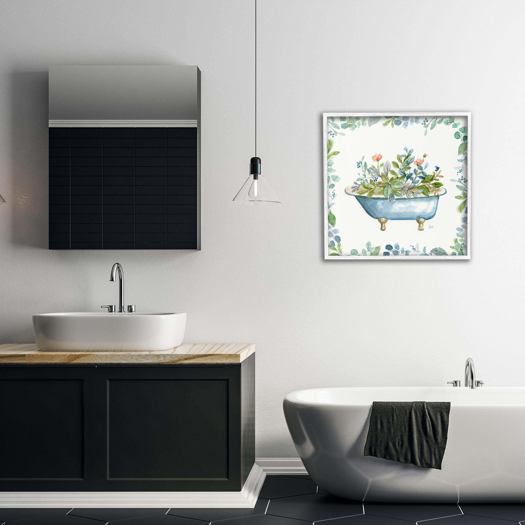 Stupell Industries Botanical Bath Tub Typography Painting White Framed Art Print Wall Art, 24 x 24