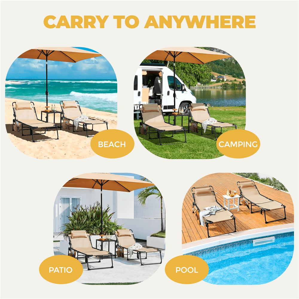 Renwick Outdoor Folding Tanning Chair with Face Hole, Beige