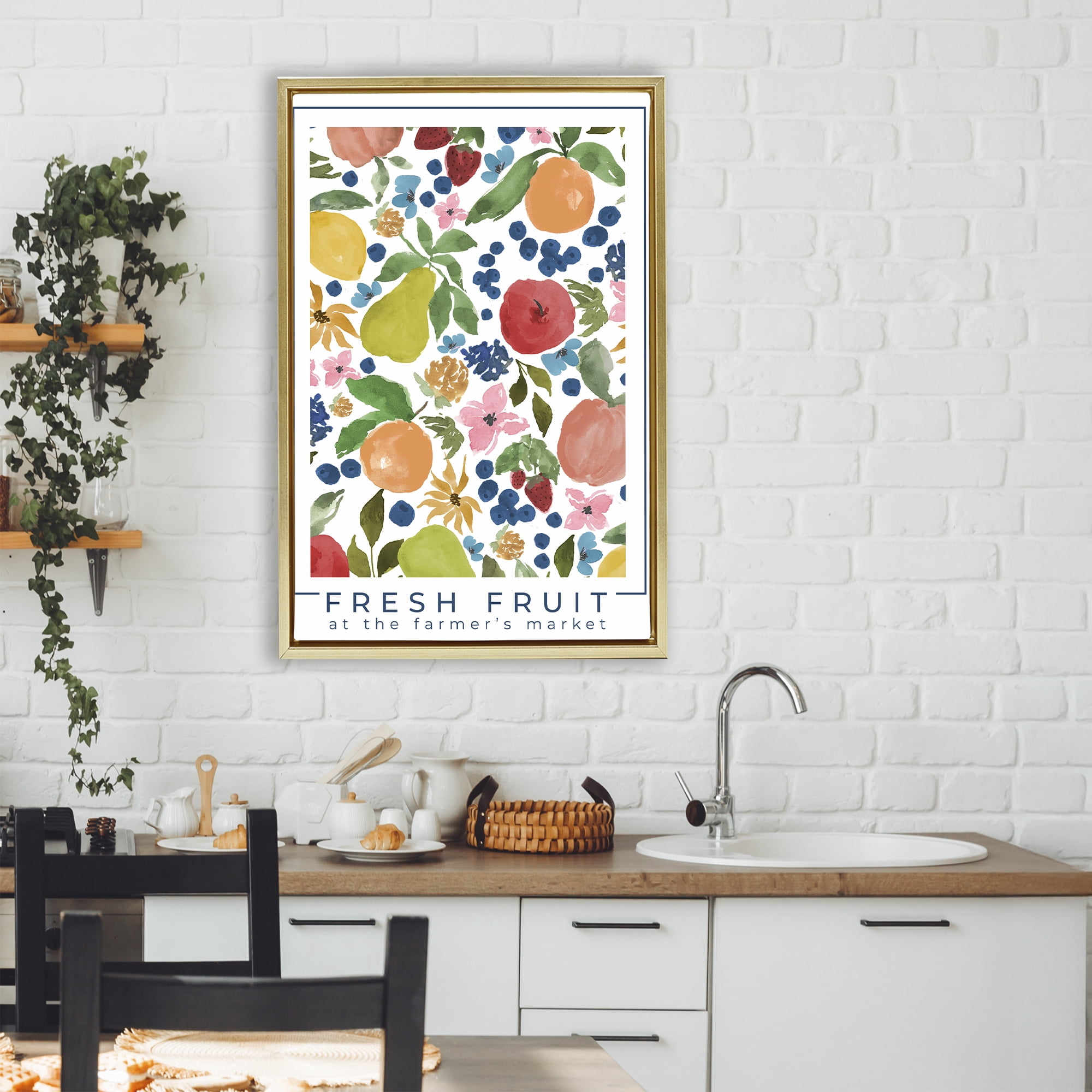 Stupell Industries Fresh Fruit Market Pattern Gold Framed Floater Canvas Wall Art, design by Lucille Price