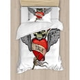 thumbnail image 3 of Tattoo Duvet Cover Set, Angel Wings Skull and Heart Full of Blood Real Love Image, Decorative 3 Piece Bedding Set with 2 Pillow Shams, King Size, Red White and Black, by Ambesonne, 3 of 3