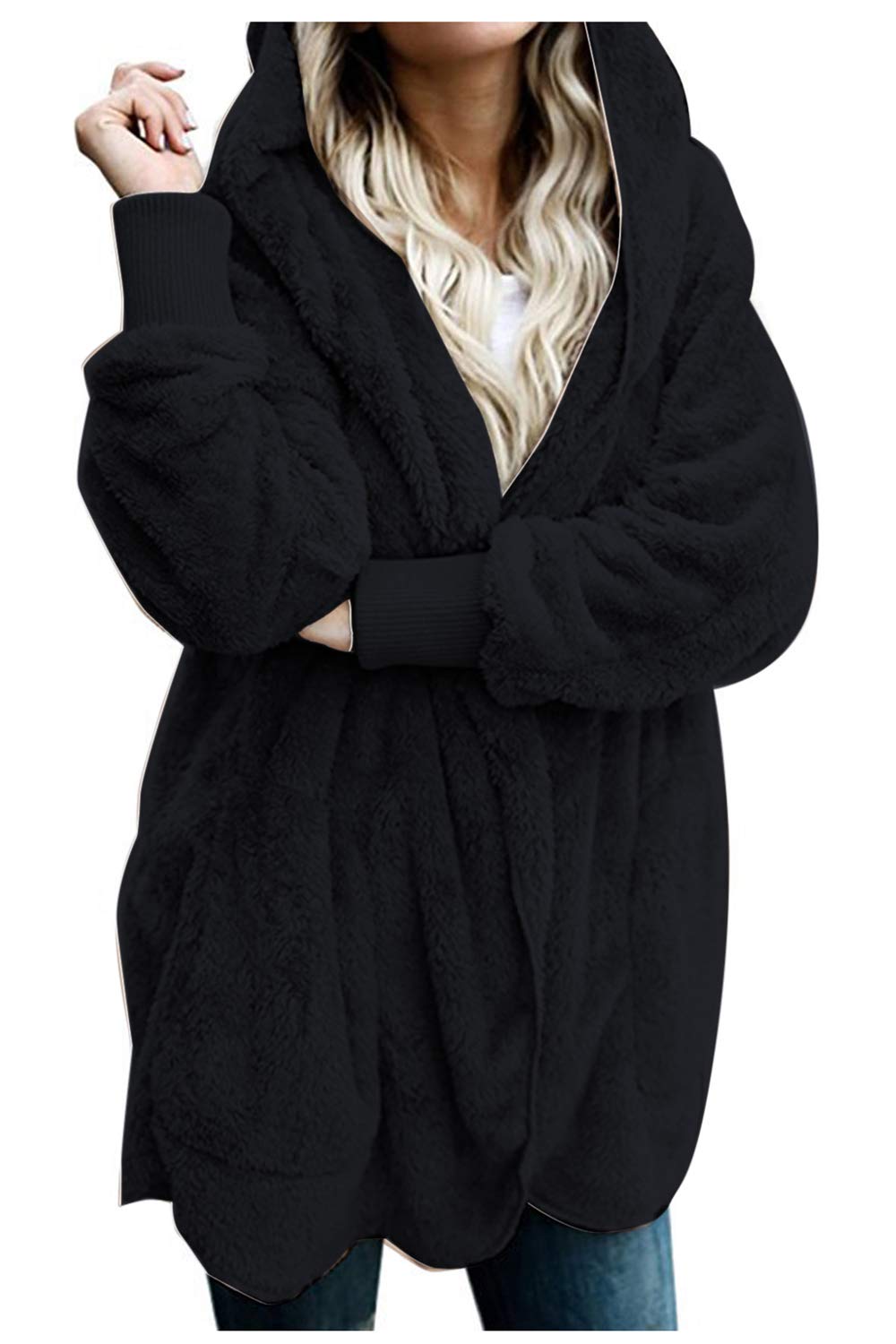 OMZIN Women/’s Winter Fluffy Fuzzy Open Front Cardigan Jacket Coat Outwear with Pockets