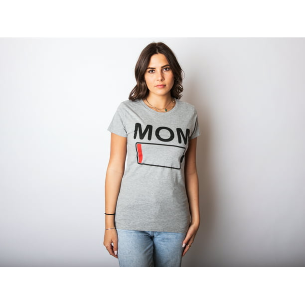 Womens Mom Battery Low Funny Sarcastic Graphic Tired Mother T shirt (Light Heather Grey) - XXL Womens Graphic Tees - Walmart.com