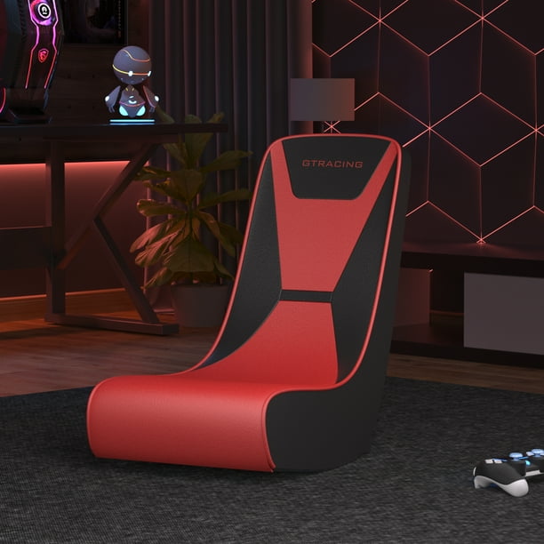 GTRACING Faux Leather Floor Rocker Video Gaming Chair, Red