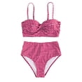 thumbnail image 4 of Women's Two Piece Swimsuit Set Plaid Print Push Up Bra with Panties Slim Fit Bikini for Beach Vacation,Hot Pink,3XL, 4 of 7