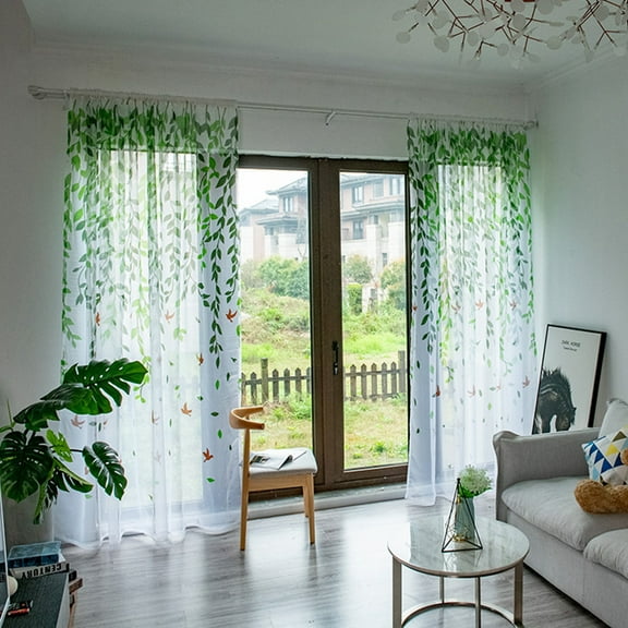 Curtains Cute Green Sheers Leaf Curtain Tulle Vine Window Curtains Nursery Green Sheers Ivy Pretty Curtain for Kids Living Room Bedroom Window Door Balcony (2 Pieces, 39.4 x 78.7 Inch)