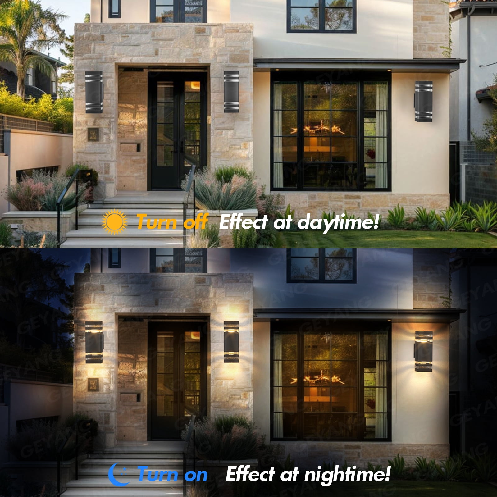 GEYANG modern black outdoor lighting fixture, aluminum waterproof porch light, square top and bottom outdoor wall light, outdoor lighting fixture, suitable for home porch, garden, terrace, courtyard
