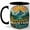 Black, variant on Sunshine Mountains Peace Coffee Mug, Vintage Mountain Badge Mug, Outdoor Hiking Birthday Christmas Gift, Retro Lake Pine Forest Sunrise Art, 11 oz White Ceramic Coffee Cup for Tea
