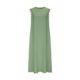 thumbnail image 4 of Ecqkame 2025 Women's Summer Dress Solid Color Round Neck Sleeveless Casual Dress Loose Wrinkle-Free Long Vacation Dress with Pockets Green XXL, 4 of 6