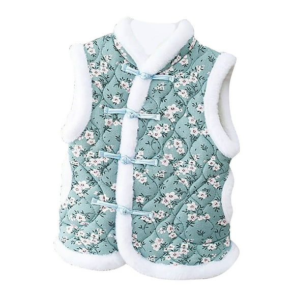 Lkhaha Toddler Girl Jacket Baby Boy Flower Cotton-padded Chinese New Year Traditional Tang Suit Sleeveless Kids Outerwear Jackets Size 12-24 Months