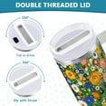 thumbnail image 3 of Yayeee 30oz Double-Wall Insulated Stainless Steel Tumbler with Handle Bottle, Green Floral Garden, 3 of 8
