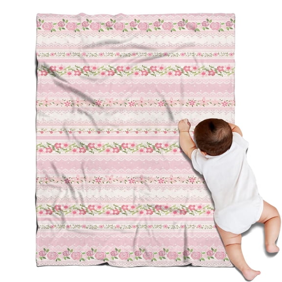 Pink Floral and Lace Pattern Blanket,Comfortable Soft Flannel Throw Blanket,All Season,Warm Lightweight Blankets for Sofa Bed Couch Living Room Chair,30"x40"