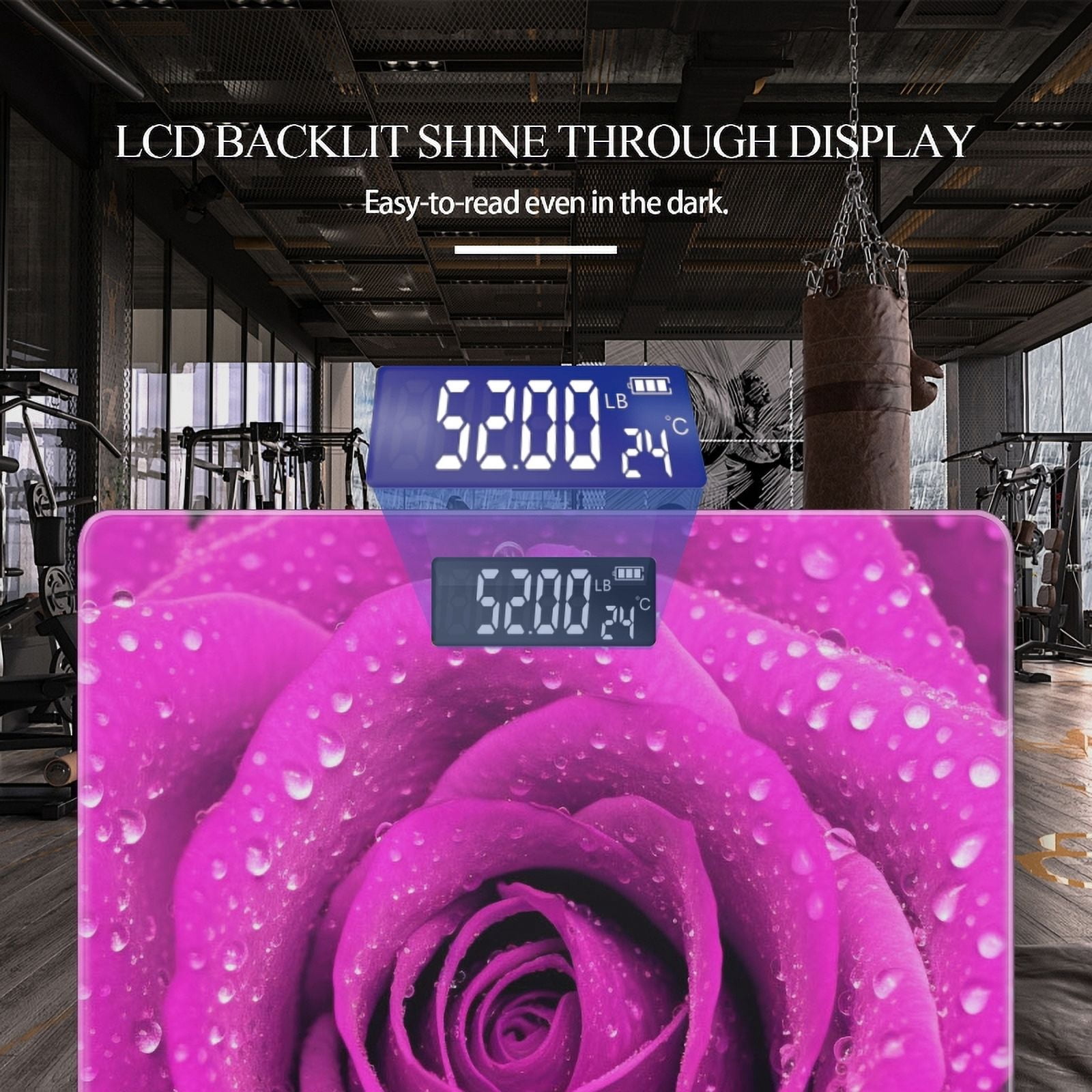High Precision Body Weight Scale Smart Bathroom Scales with Large LCD Display(400lbs),Decorative for Bedroom-Vibrant Purple Rose With Dew Drops