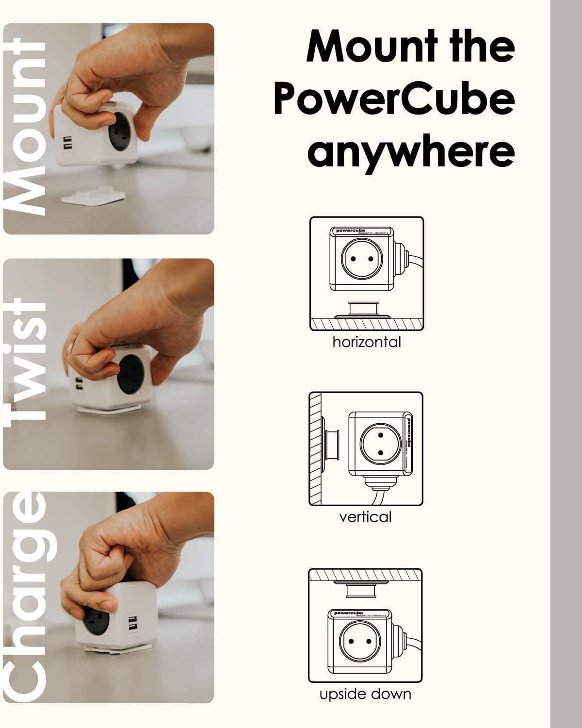 "PowerCube USB Extra Étendu, Parasurtenseur, Adaptateur de Prise Électrique, Rallonge de 5 Pieds, Multiprise avec 4 Prises et Double Port USB, Bleu"