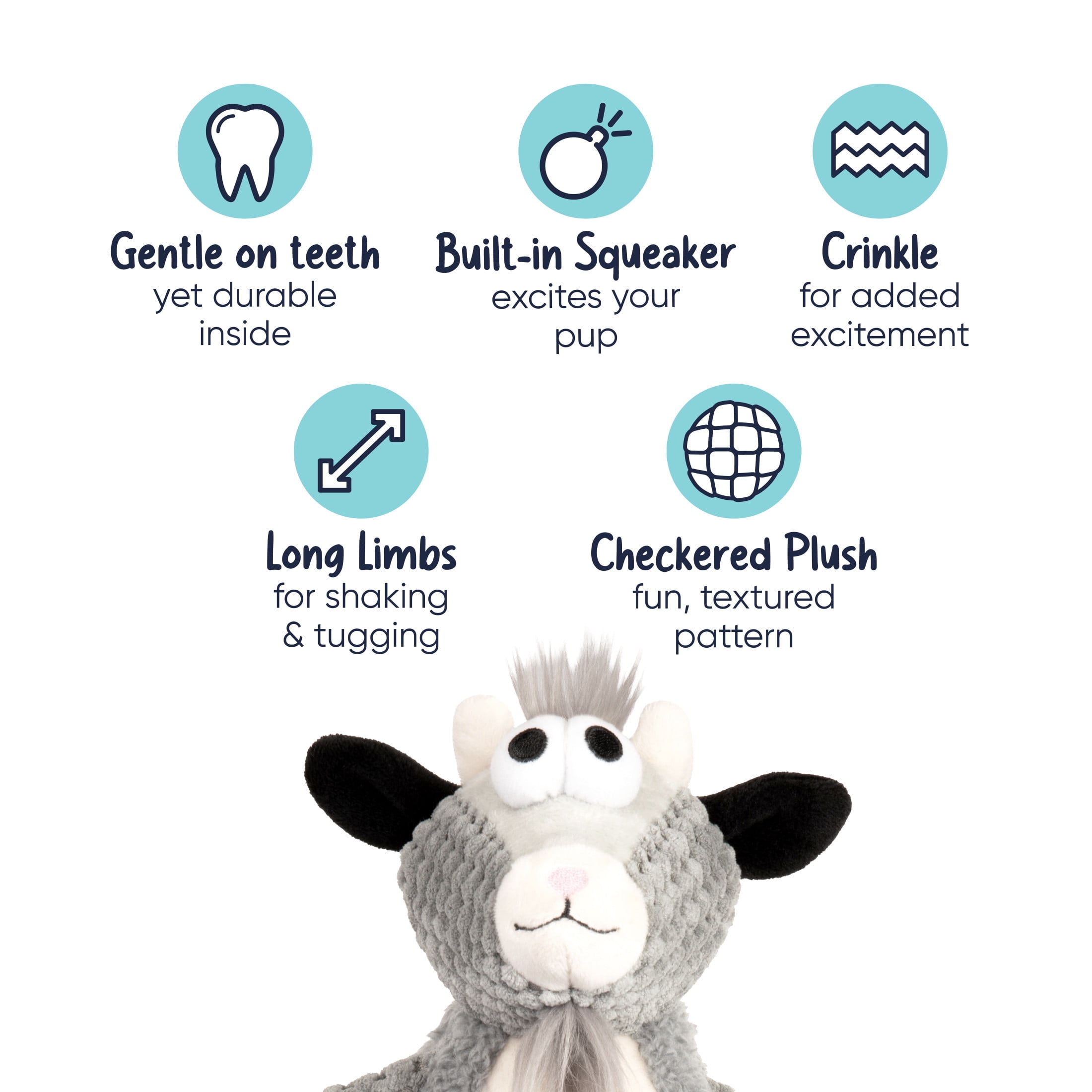 goDog Farm Friends Skinny Derby Donkey Squeaky Dog Toy, Plush with Chew Guard Technology, Medium, 1 Count