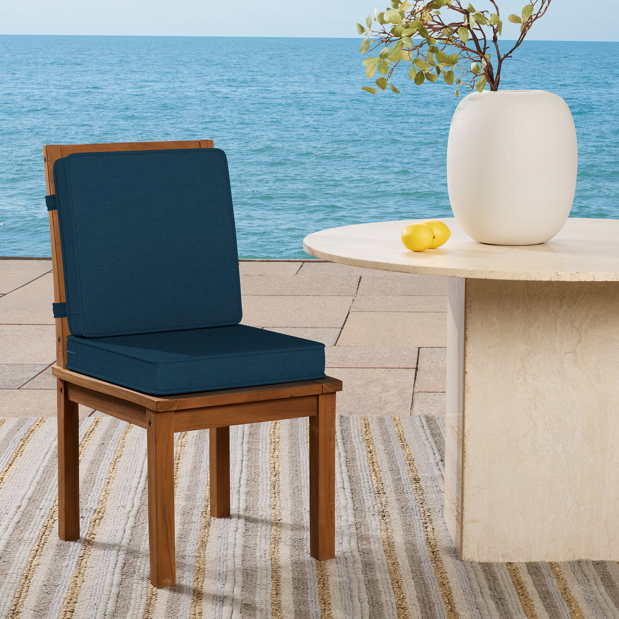 ARDEN Foam Outdoor Double Welted Dining Chair Cushion, 20 x 20, made with ProFoam, Rain-proof, Fade Resistant, Classic Navy Woven Solid
