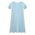 thumbnail image 5 of LNWUY Girls' Cotton Linen Dress Soft Comfort Breathable Short Sleeve Solid Color Pocket Dress Peplum Round Neck Dress Blue 15 Years, 5 of 6