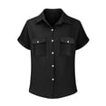 thumbnail image 5 of STETMN Women's Cotton Gauze Blouse Casual Roll Short Sleeve Shirt Collared Button Down Shirts with Pockets for Officewear, 5 of 6