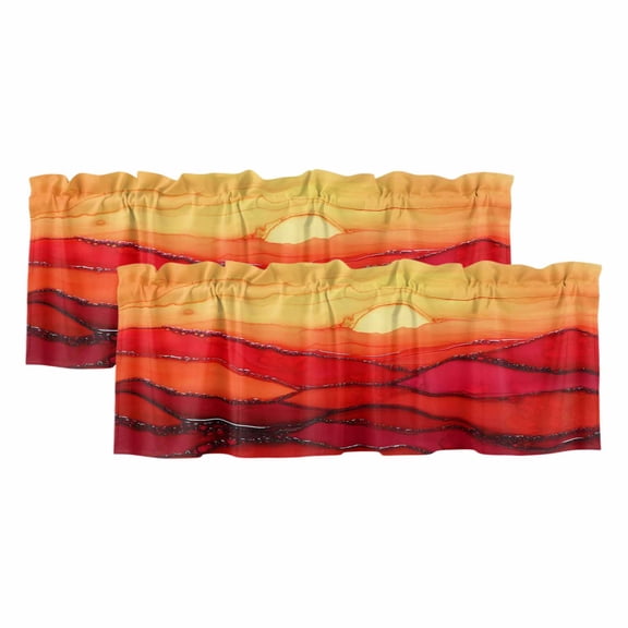 2 Pack Abstract Ombre Red Wave Ocean Valance for Window Sky Modern Art Kitchen Valance Rod Pocket Short Curtain Topper Decorative Window Treatment for Living Room Bedroom 54"x18"