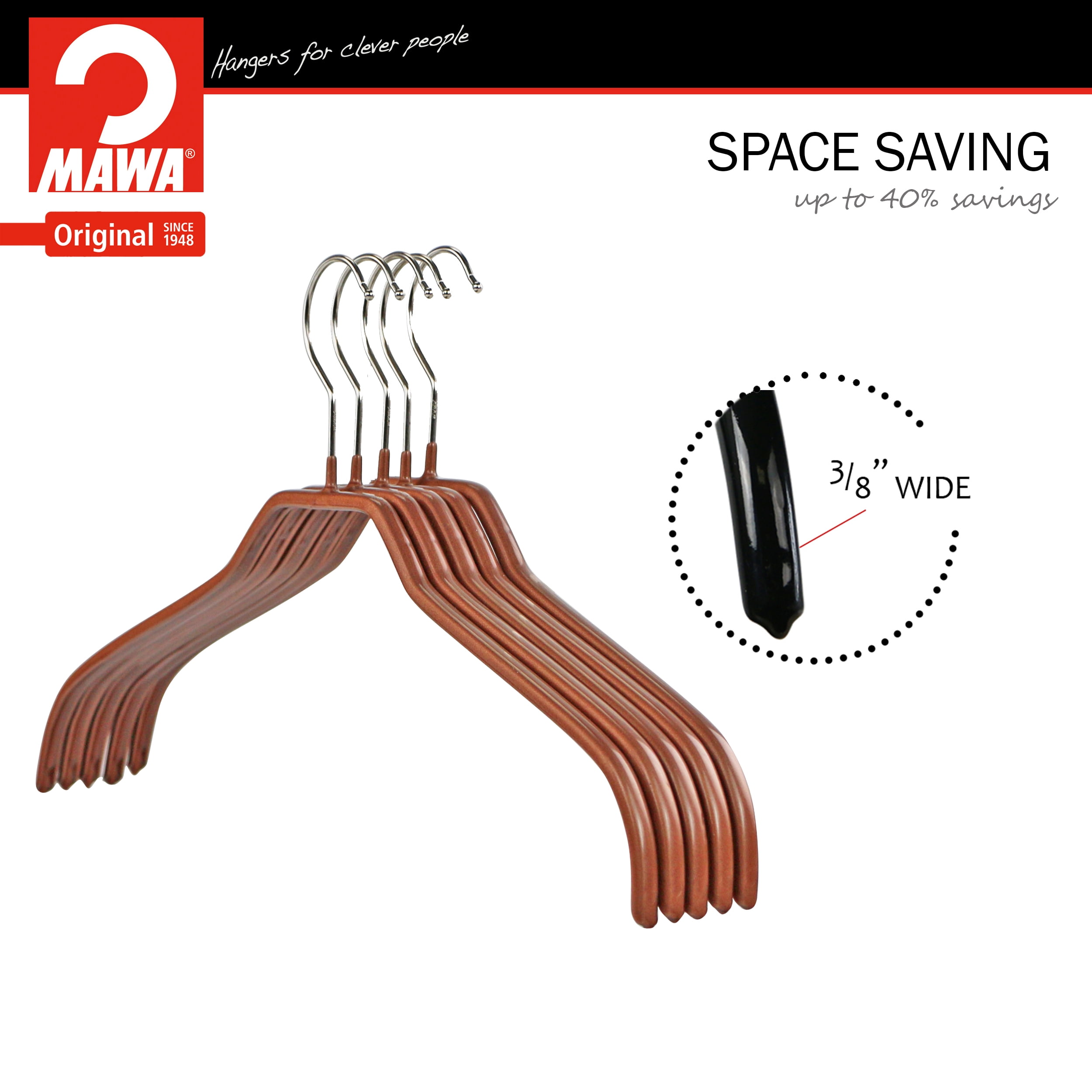 Mawa by Reston Lloyd Silhouette Series Non-Slip Space Saving Clothes Hanger for Shirts and Dresses, Style 41/F, Set of 12, Copper