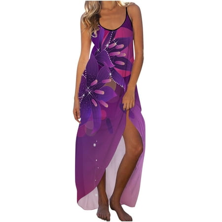 

Patlollav Summer Dresses for Women 2022 Womens Fashion Sling Mid-Waist Sleeveless Print Slim Beach Dress