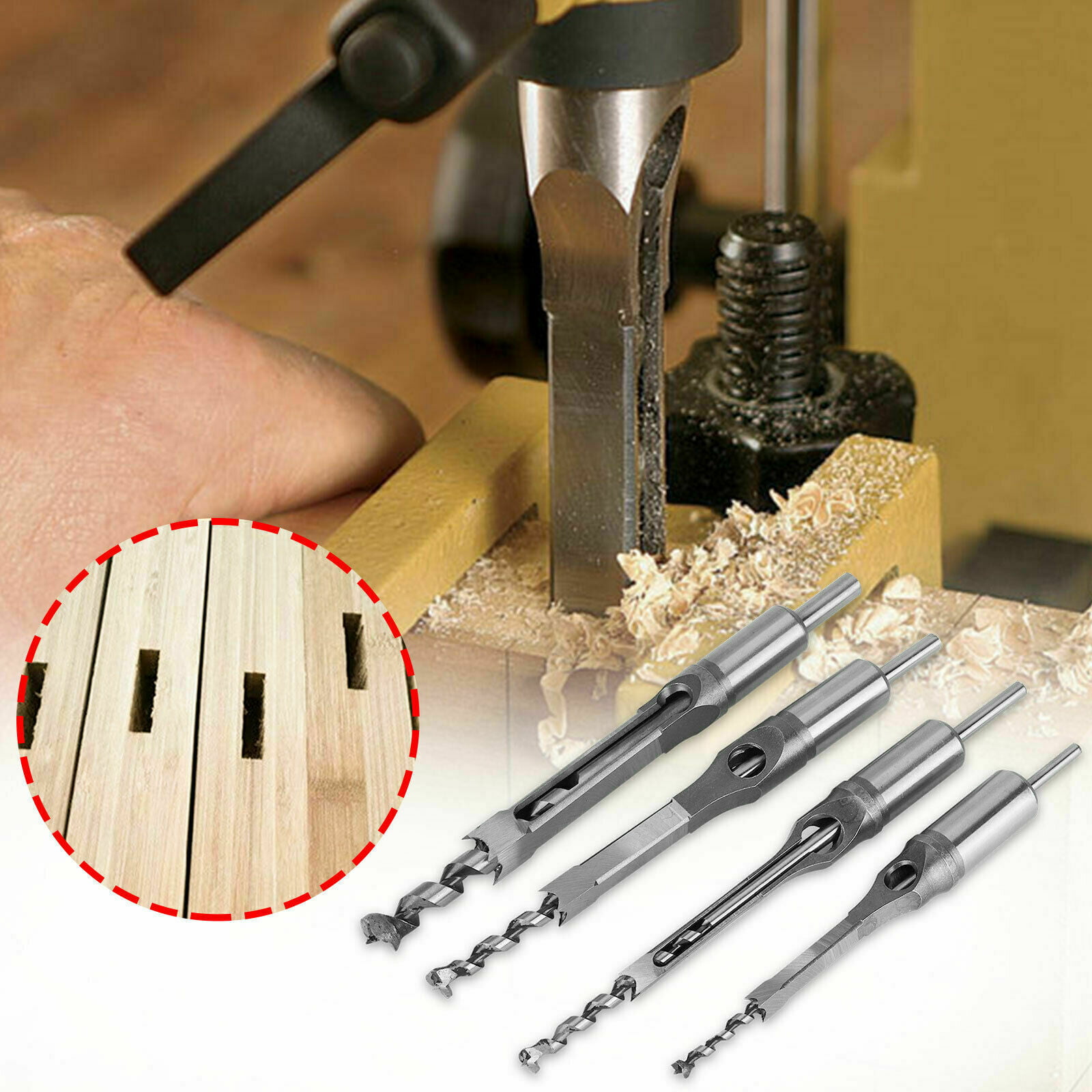 Details about   4Pc Woodworking Square Hole Drill Bits Set Wood Saw Mortising Chisel Cutter Tool 