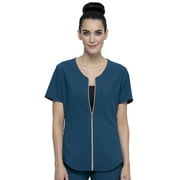 Cherokee Statement Women Medical Scrubs Top Zip Front Plus Size CK875, 3XL, Caribbean Blue