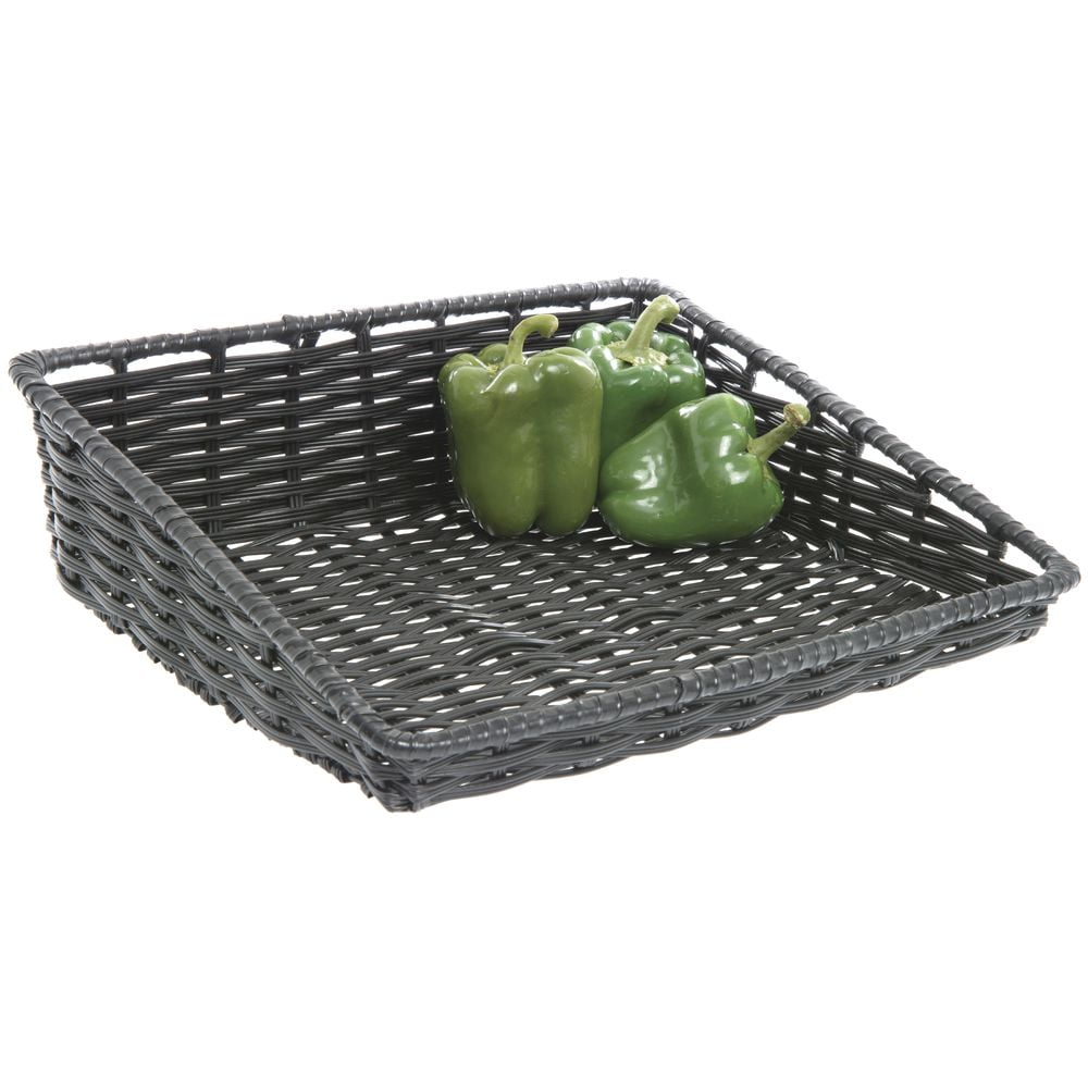 HUBERT Wicker Look Tapered Storage Basket, Rectangular Black - 15 1/2"L x 14"D x 1 1/2" to 4"H