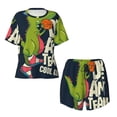 thumbnail image 2 of Yiaed Dinosaur Basketball Player Print Short Sleeve Pajama Sets for Women Casual Crew Neck 2 Piece Lounge Sets Women's Short-Sleeved Pajama-3X-Large, 2 of 5