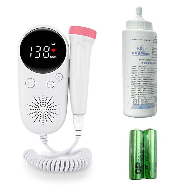 Ménage Doppler fœtal bébé moniteur cardiaque prénatal affichage LCD fœtus-compteur vocal femme enceinte produit de soin quotidien(avec coupleur 250ml + batterie 1 paire) Kuyhfg Bienvenido a Kuyhfg