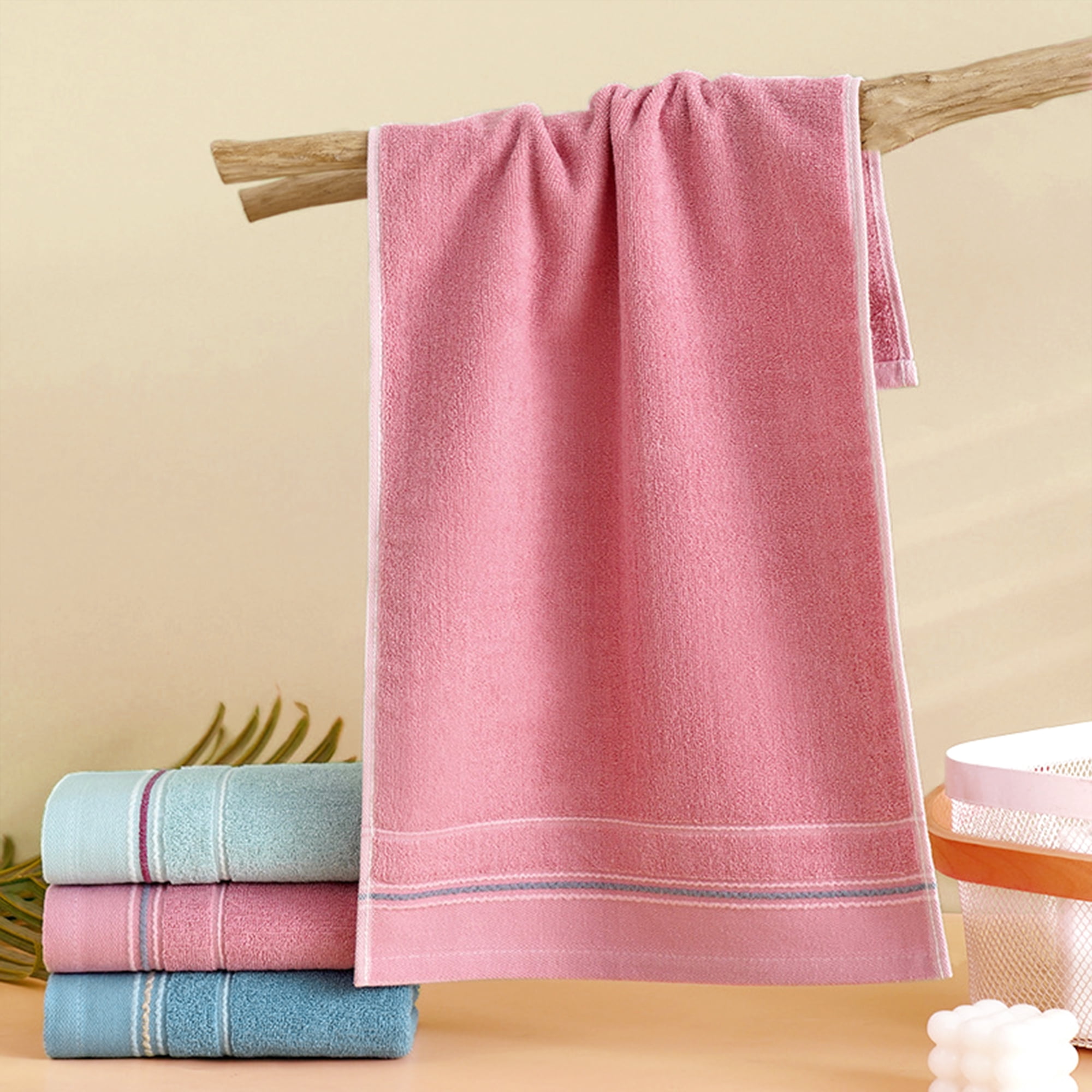 Unique Bargains Cotton Hand Towels Solid Soft Absorbent Towels Pink 4-Piece