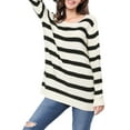 thumbnail image 6 of INSPIRE CHIC Women's Round Neck Long Sleeves Drop Shoulder Loose Striped Tunic Sweater XS White, 6 of 9