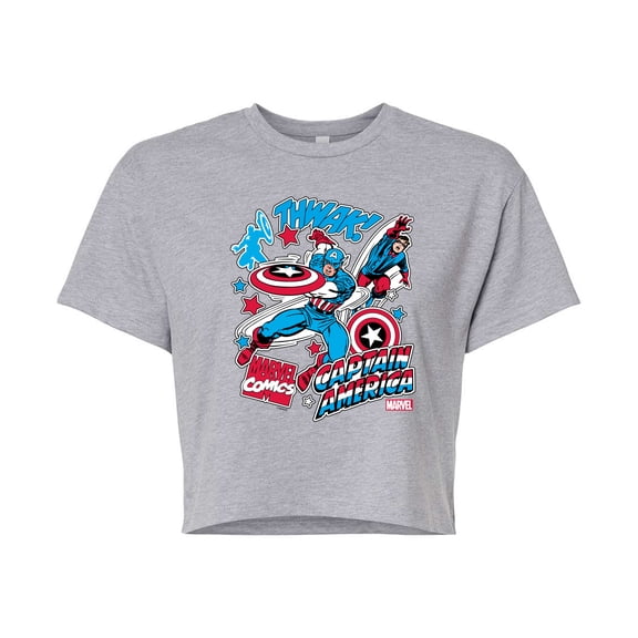 Marvel Captain America - Comic Book Stickers - Juniors Cropped Graphic T-Shirt