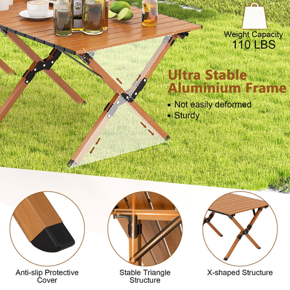 Aimee Lii Folding Lightweight Aluminum Camping Table with Wood Grain, Camp Tables PorTable Foldable-L