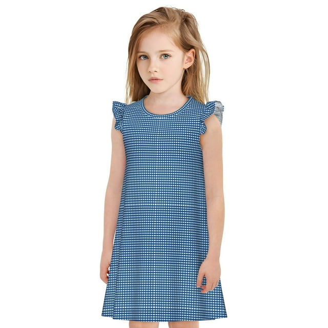 Vsdgher Chemises de Nuit Vichy Bleu pour Filles Manches Courtes à Volants Robe de Nuit Pyjama pour Fête Pyjama-TTG