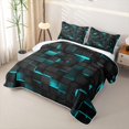 thumbnail image 3 of Castle Fairy Futuristic Cube Texture Twin Quilt Set 2 Pieces,Minimalist Cyan Neon Outline Twin Coverlet Set,Black Teal,1 Bedspread and 1 Pillowcase, 3 of 7