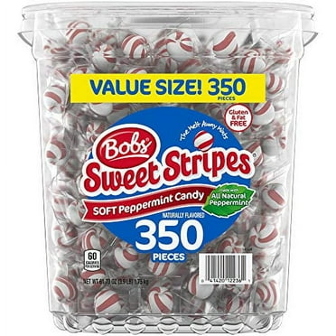 Bob's Sweet Stripes Soft Peppermint Candy, 350 Individually-Wrapped Pieces ,3.9 Pound Tub