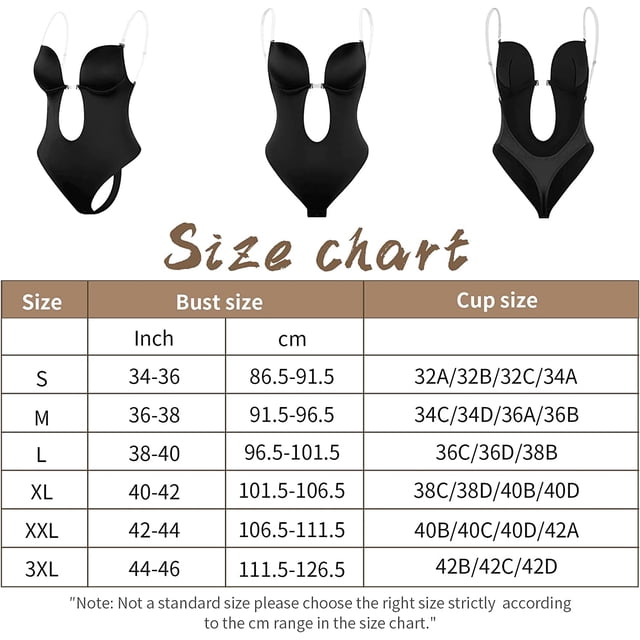 Women's Backless Shapewear, Invisible Backless Bodysuit,Deep V-Neck Clear Strap for Parties, Dresses, Weddings(Black)