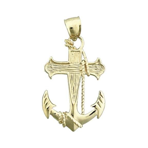 14K Gold Sailor Rope, Cross and Ship Anchor Pendant