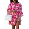 thumbnail image 3 of Women'S V-Neck Fashion Print Wavy Sleeve Skirt Dress Summer Spring Floral Boho Dress Red L, 3 of 7