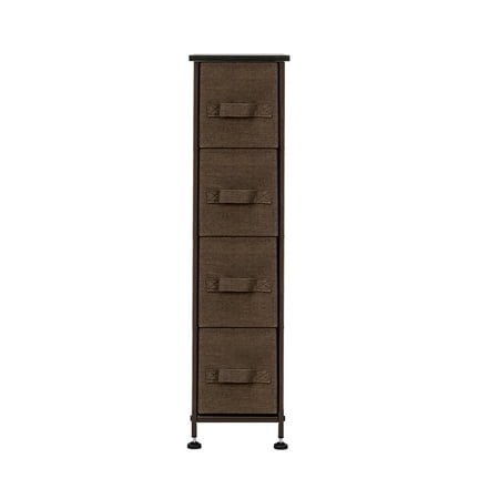 Narrow Dresser Vertical Storage Unit With 4 Fabric Drawers Metal