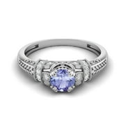 5mm Round Shape Simulated Tanzanite 925 Sterling Silver Blossom Design Women Promise Rings