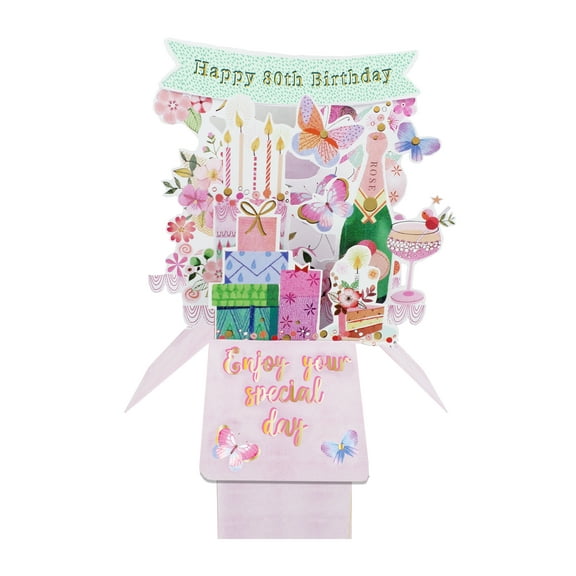 Clever Cube Pop Up Card - 80th - Birthday Icons