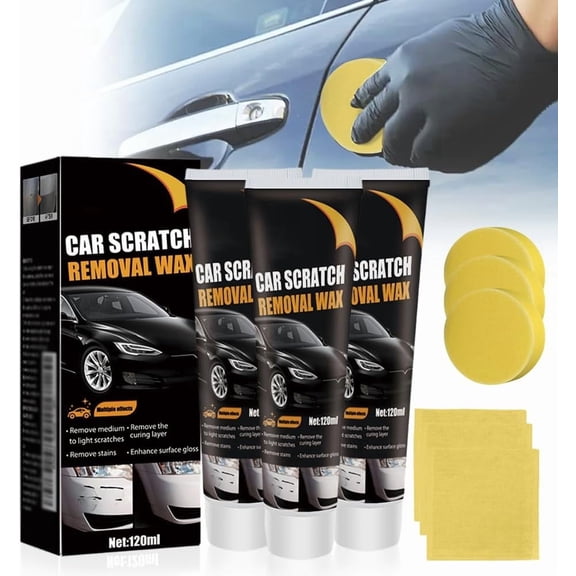 Car Scratch Remover Wax, 2026 Scratch Remover for Vehicles, Car Scratch Repair Paste for Deep Scratches, Universal Car Scratch Removal Wax with Wipe and Sponge (3sets)
