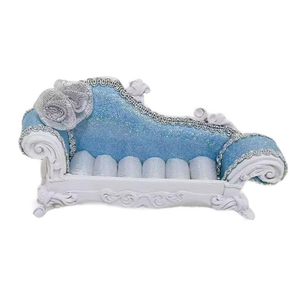 Sofá largo para casa de muñecas a escala 1/12, modelo en miniatura para decoración de escena, soporte para pendientes y anillos Respaldo azul