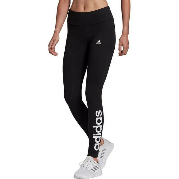 Women's adidas Essential Linear Logo High-Waisted Leggings Color: Black White Size: SMALL