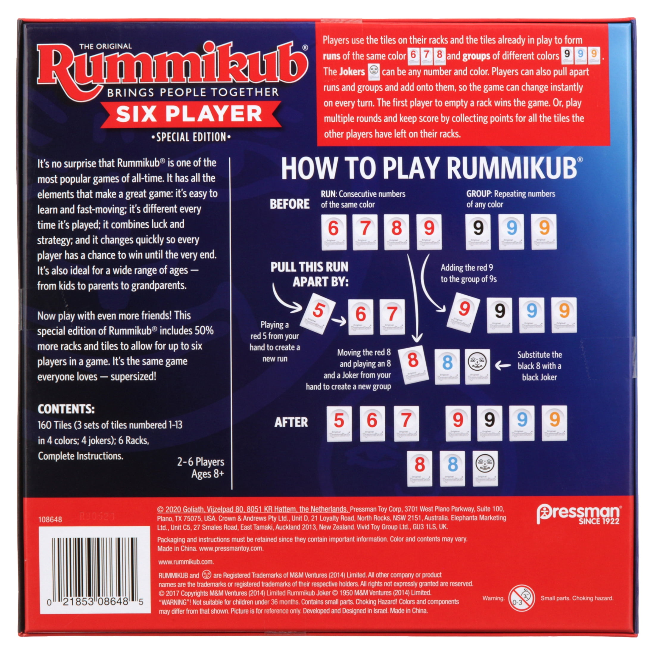 Pressman Rummikub Six Player Edition - The Classic Rummy Tile Game - More Tiles And More Players For More Fun!