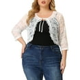 thumbnail image 5 of MODA NOVA Juniors' Plus Size Cardigan 3/4 Sleeve Floral Lace Tie Neck Crop Shrug White 5X, 5 of 6