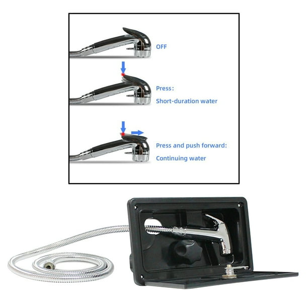 Ducha exterior Macarena para RV con llave y interruptor de agua de acero inoxidable Negro