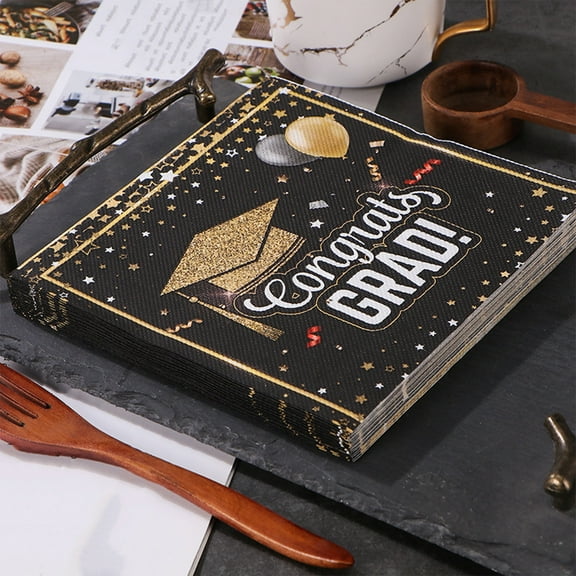 20PC Graduation Napkins Black and Gold 2025 Congrats Grad Themed Party Luncheon Paper Napkins Disposable Graduation Decoration Supplies