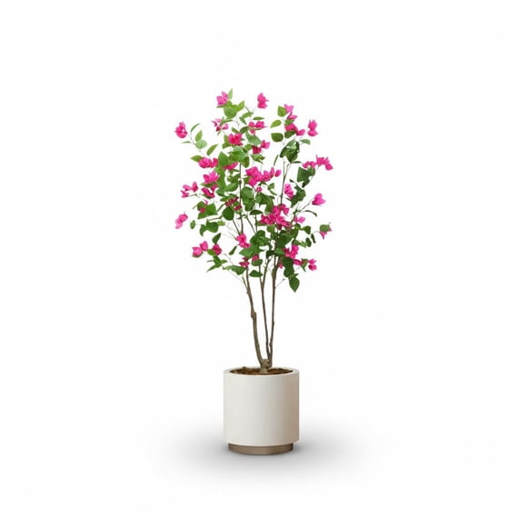 Faux Bougainvillea Floor Tree in Pot – 4.9ft (150cm) Artificial Plant – Lush Rose Red Azalea Flowers & Green Leaves – Indoor Outdoor Decor for Home, Office, Garden, Wedding – 150cm Azalea (rose red)